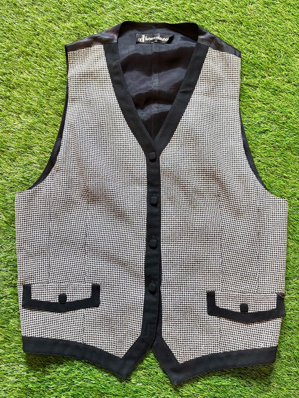 Lucien Daunois Houndstooth Button Front Vest Large